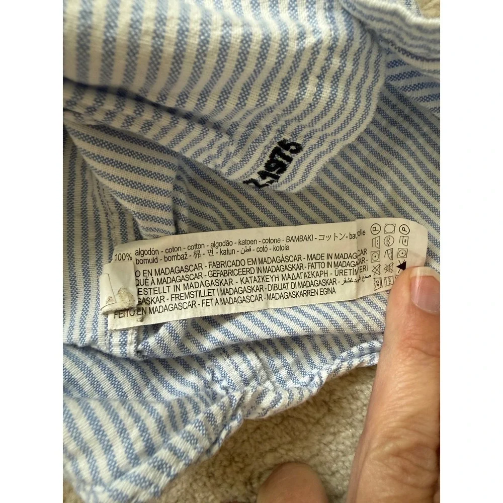 Zara Kids Boys Blue White Striped Button Down Shirt Long Sleeve Size 6 116cm
